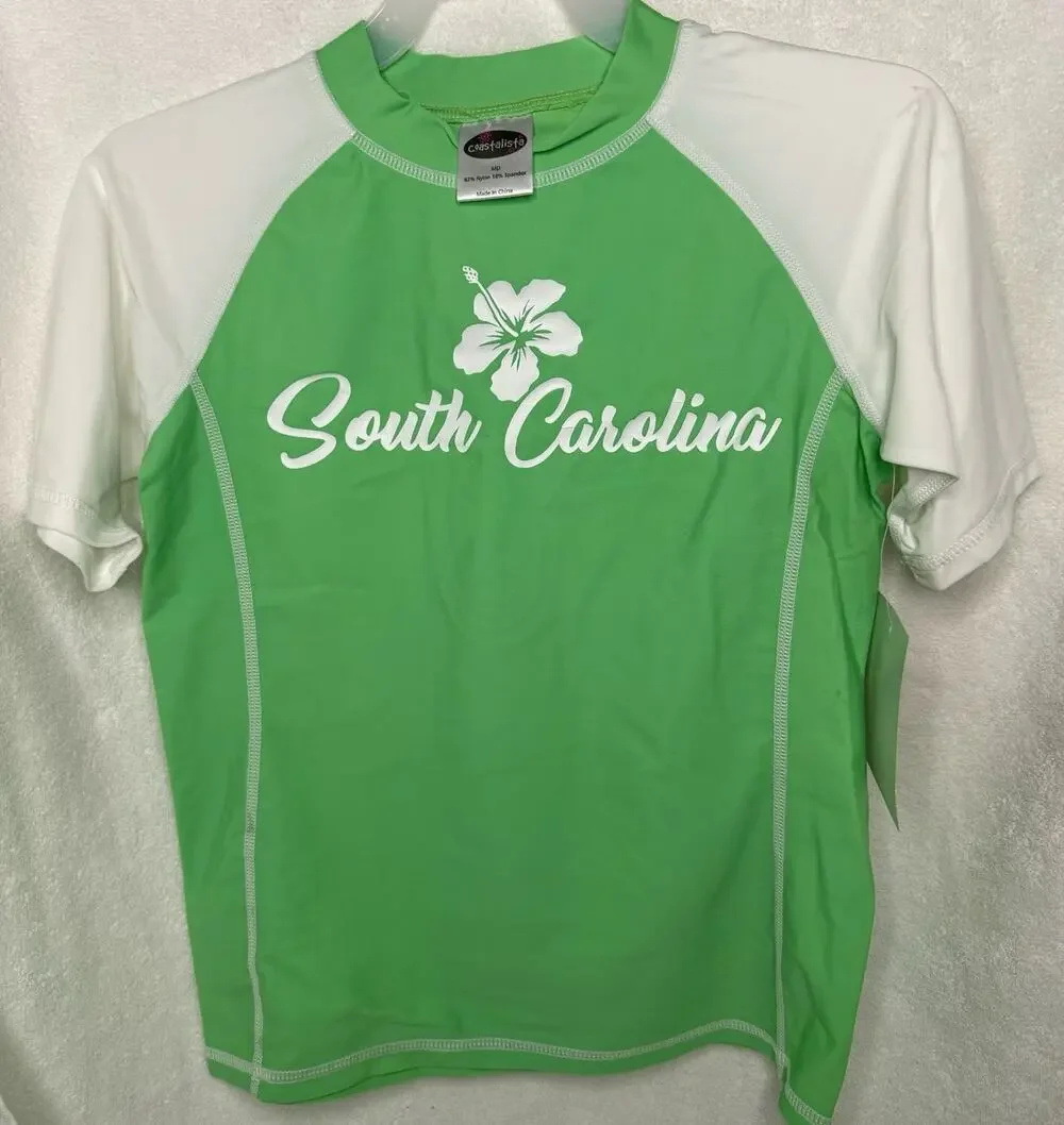 Coastalista Green Rash Guard Swim Top Shirt SPF+ 50 South Carolina Souvenir - M